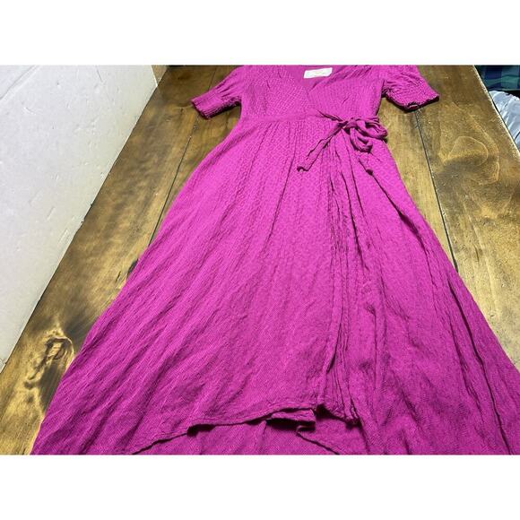 Maeve Anthropologie | Breanna Wrap Dress Maxi Midi Puff Sleeve Pink Modest Sz 4 - Picture 2 of 16